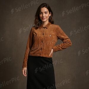 J. Jill Tan Brown Chunky Boxy Cropped Corduroy Casual Light Jacket Size XS